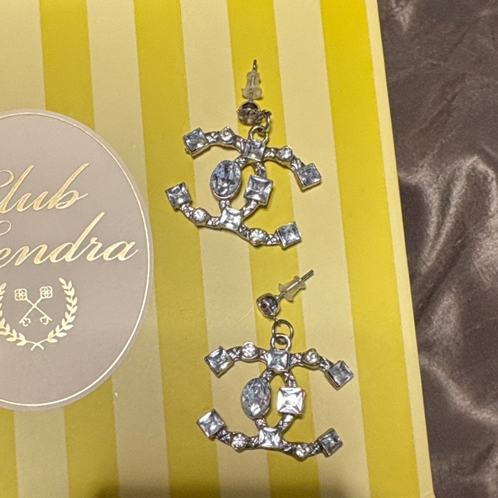 Silver Crystal Logo Earrings
